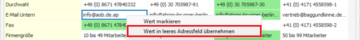 Adressen zusammenfuehren Auswahl Werte
