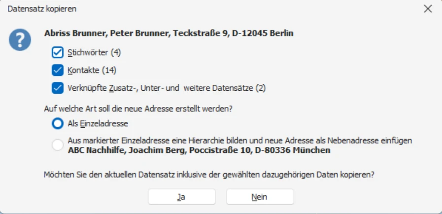 Adresse aus cobra einfuegen Dialog
