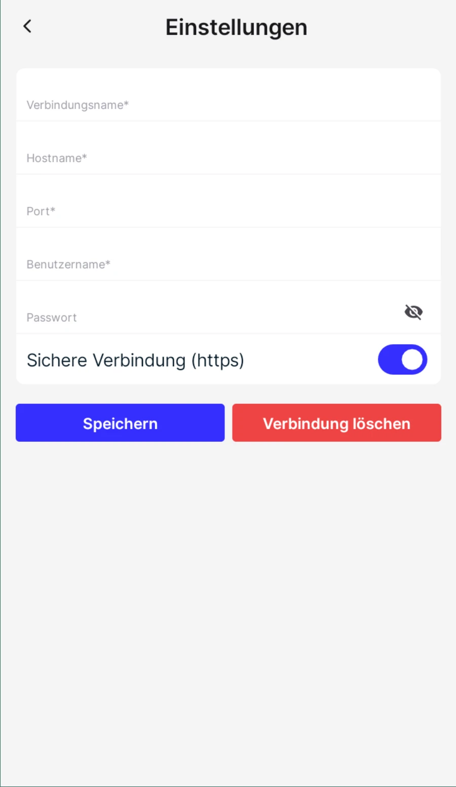 cobra CRM App Verbindungsdaten eingeben