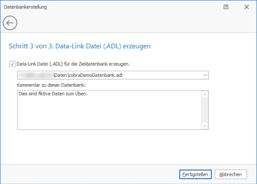 cobra Demo Datenbank ADL-Datei anlegen